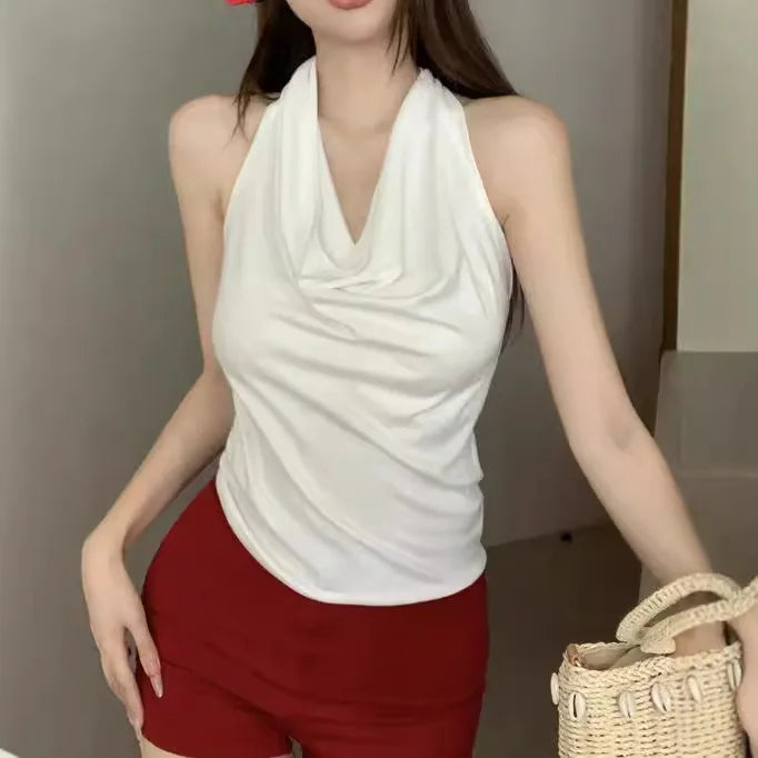Girls Knit Sleeveless Halter Tops for Women Basics Solid Slim Fitted Womens Sports Vest Backless