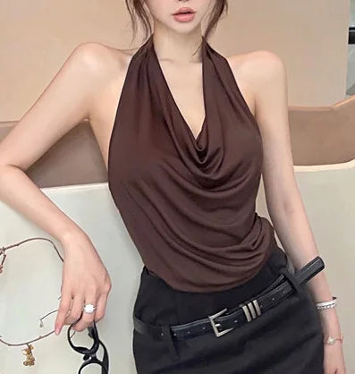 Girls Knit Sleeveless Halter Tops for Women Basics Solid Slim Fitted Womens Sports Vest Backless