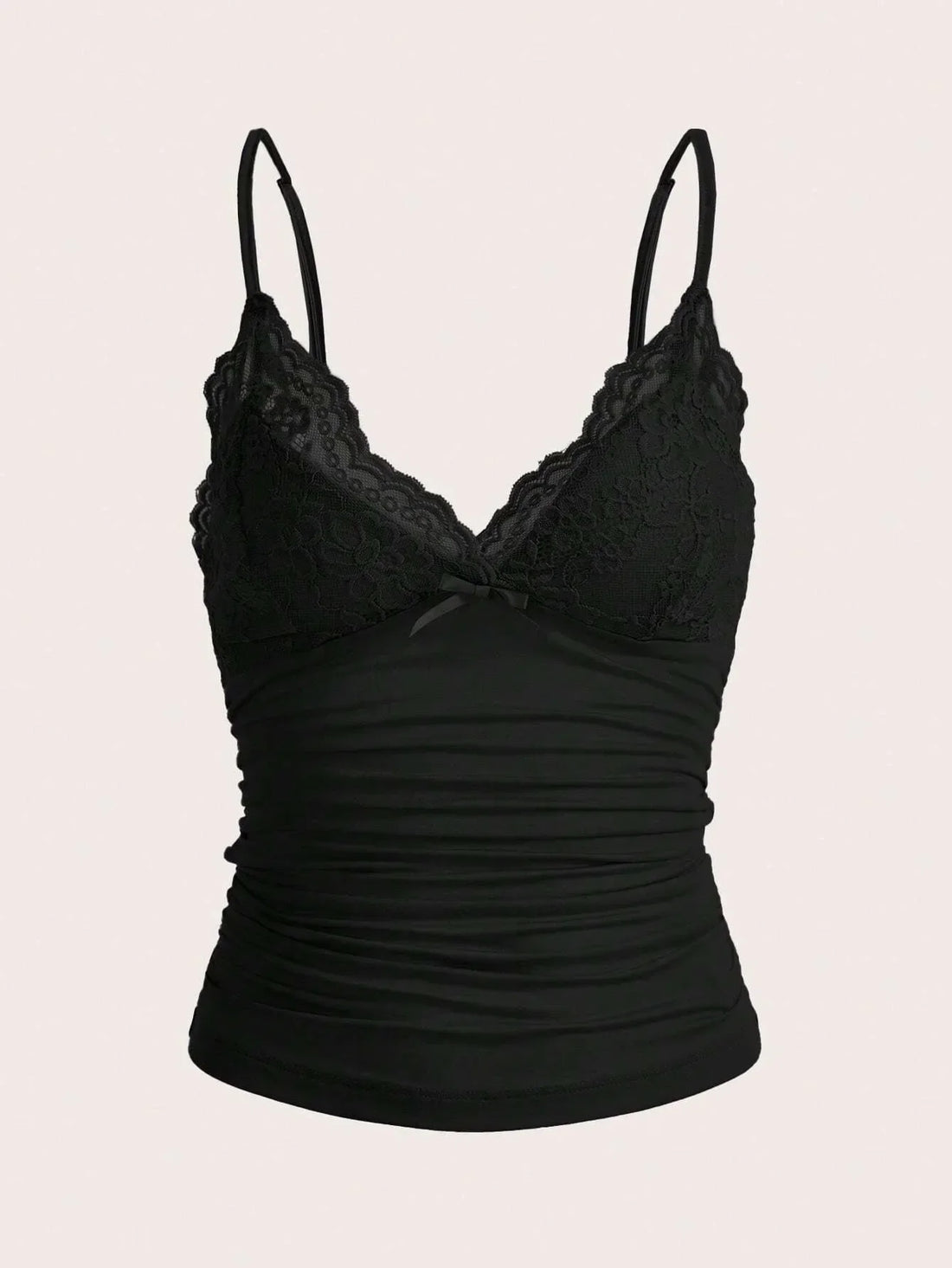 Sexy Contrast Lace Bow Front Crop Cami Top Women Summer Grunge Punk Y2K Clothes Ruched Skinny