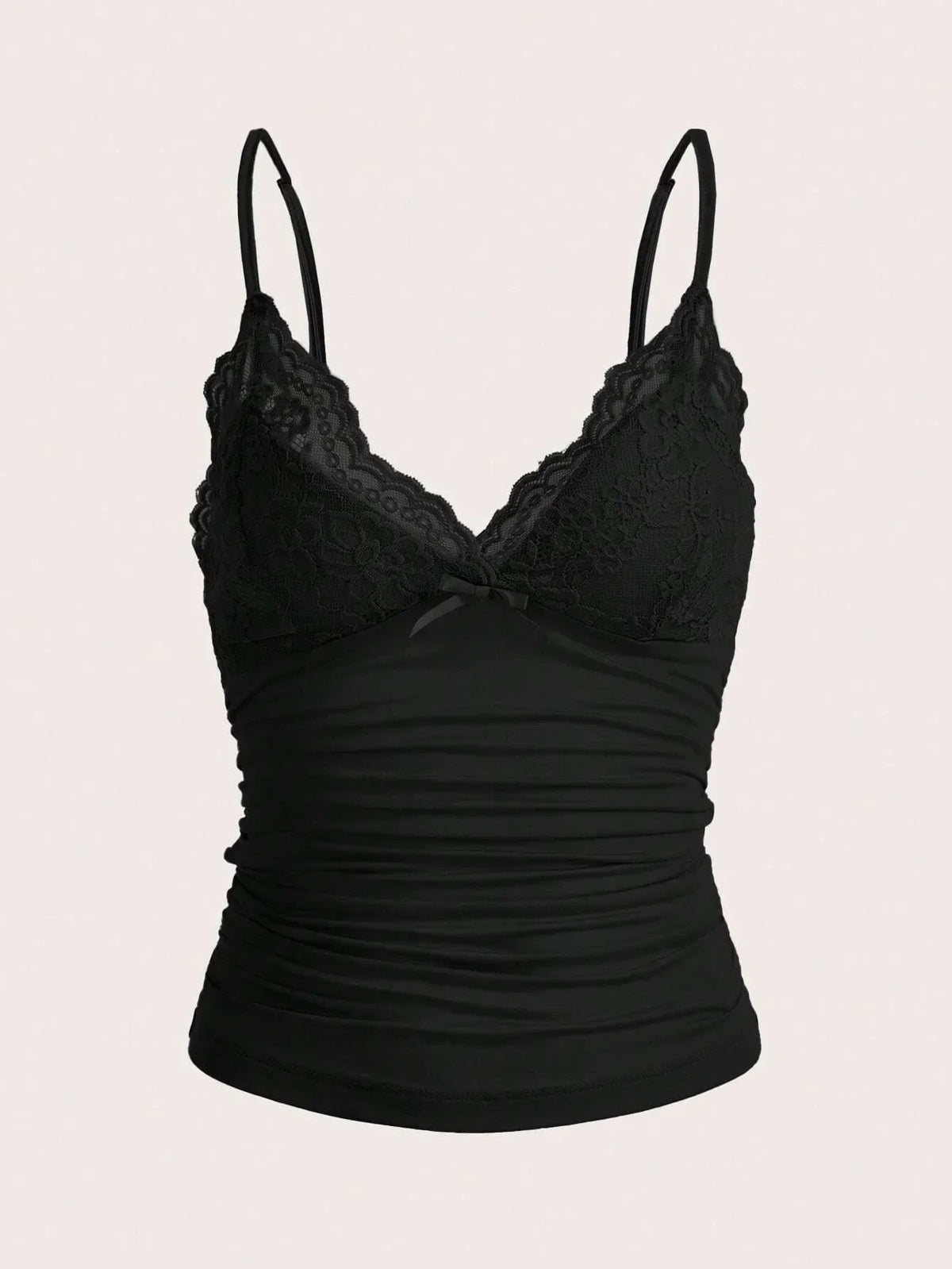 Sexy Contrast Lace Bow Front Crop Cami Top Women Summer Grunge Punk Y2K Clothes Ruched Skinny
